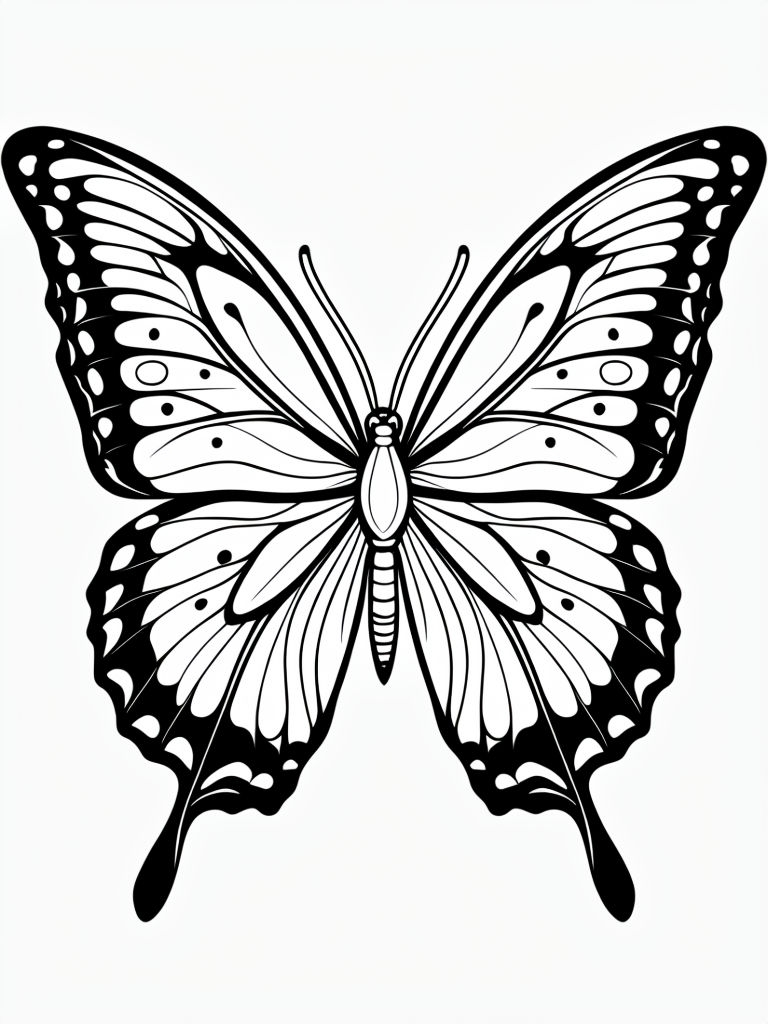 Intricate Black and White Butterfly Line Art Coloring Page