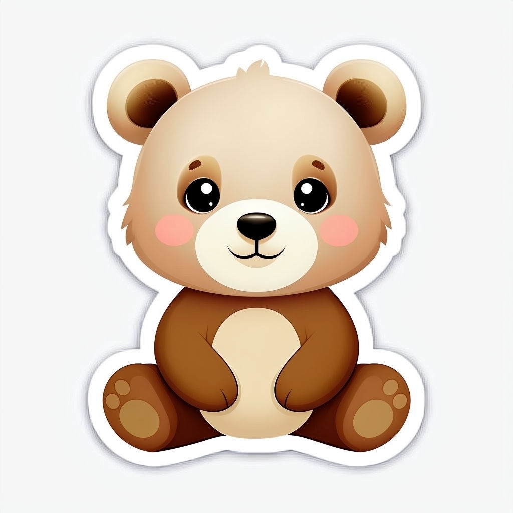 Cute Cartoon Bear Illustration with White Outline Sticker