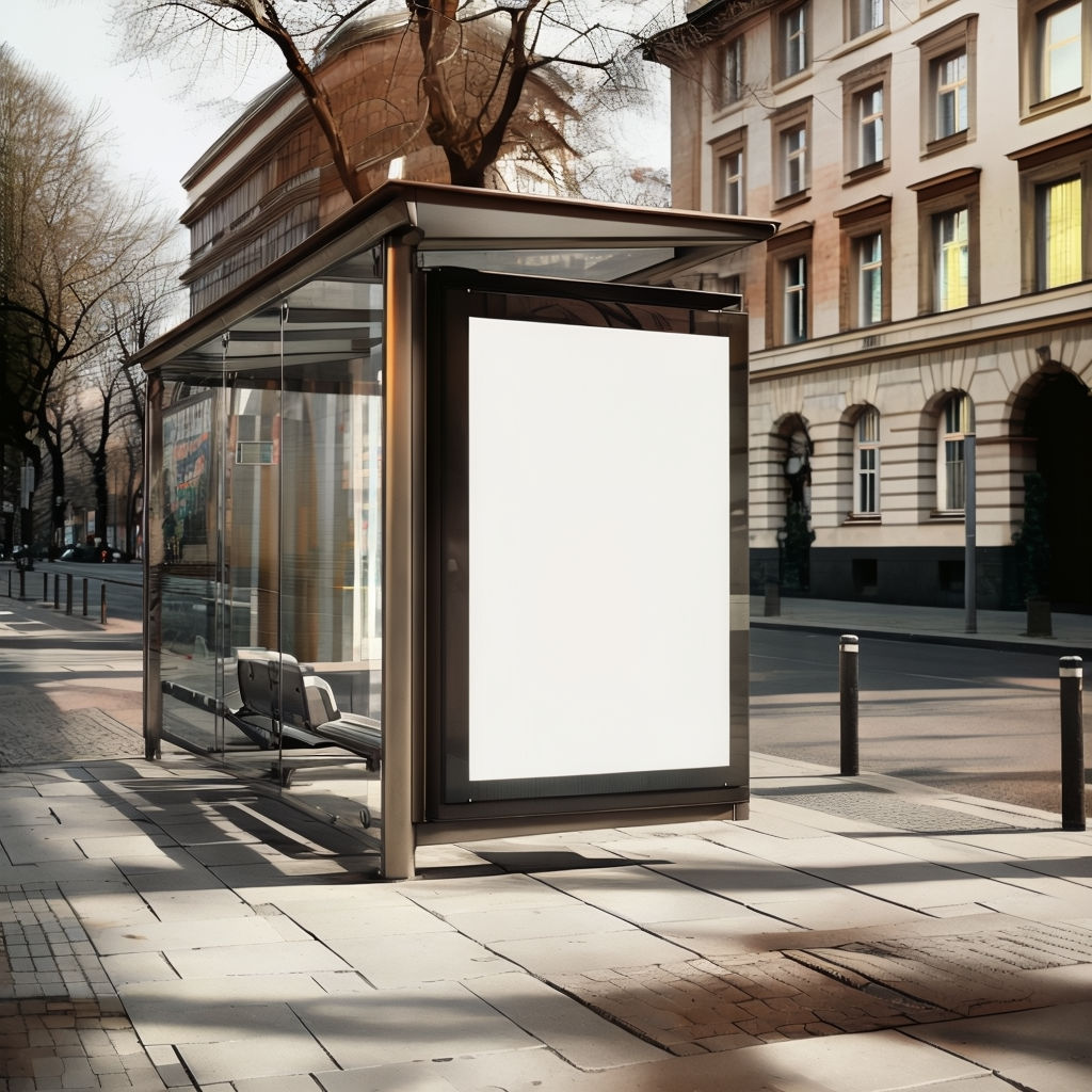 Modern Glass and Metal Bus Stop Urban Photography Mockup