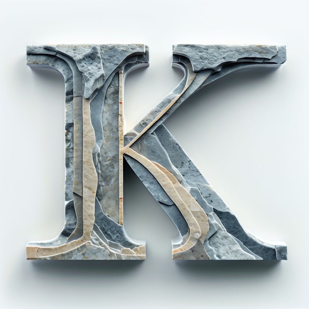 Stylized Letter K Natural Stone Design Artwork Monogram
