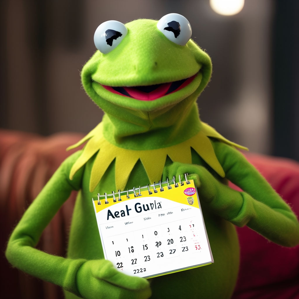 Kermit the Frog with calendar by Victoria Ovsnk Playground