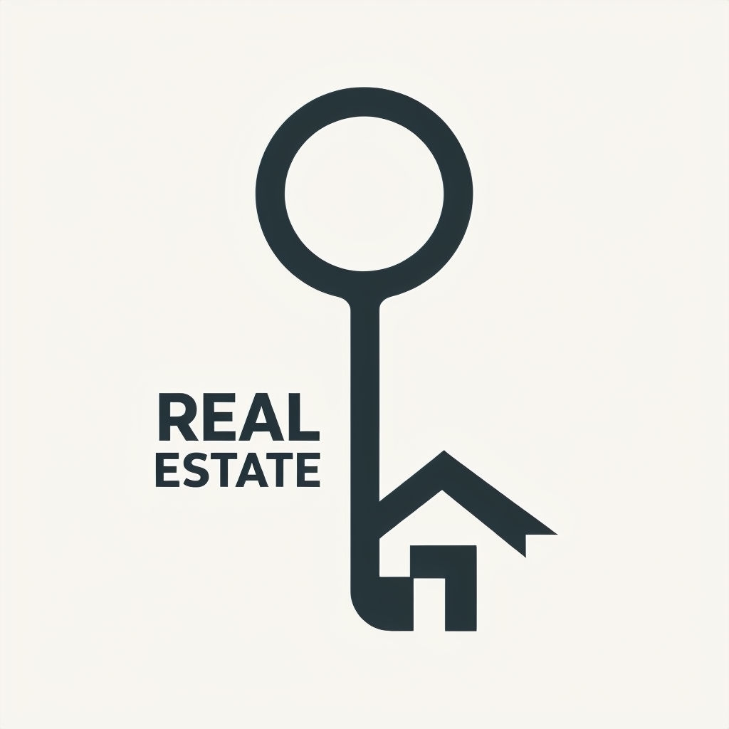 Minimalist Real Estate Key Logo on Off-White Background