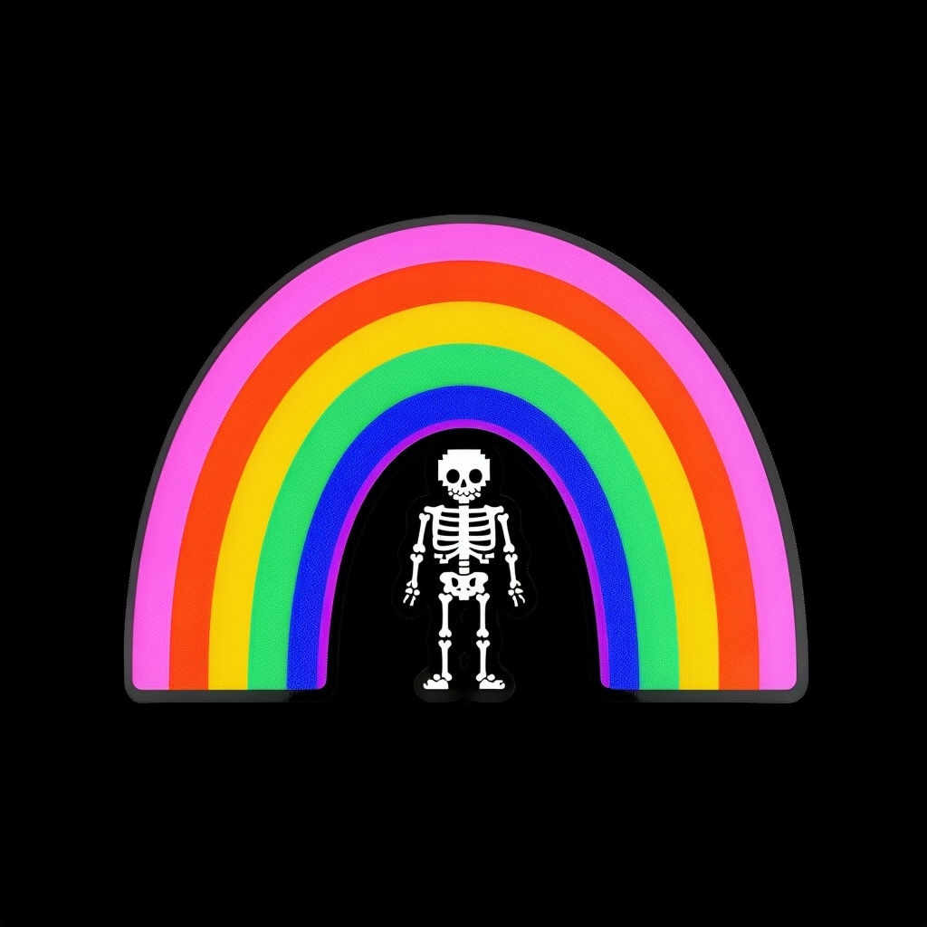 Vibrant Skeleton Under Rainbow Pixel Art T-Shirt