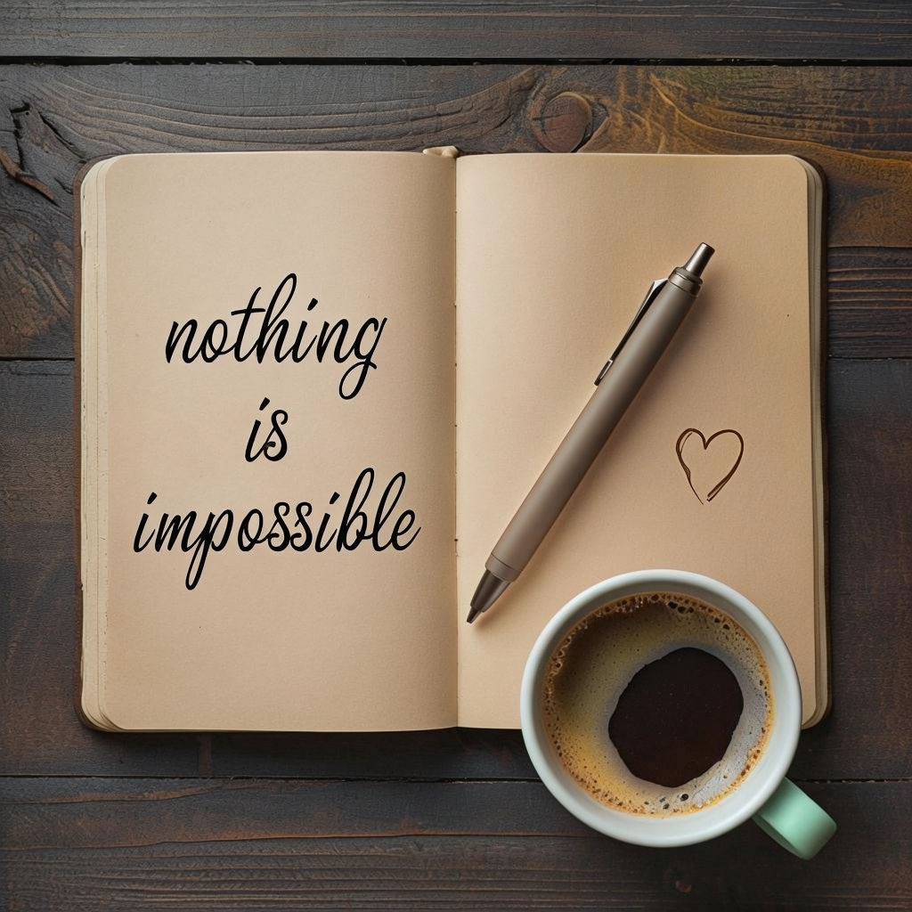 Motivational Notebook with Coffee and Heart Illustration for Social Media Post