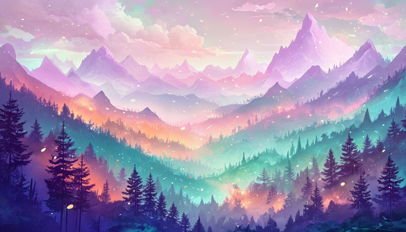 Tranquil Pastel Landscape with Ethereal Mountains Art