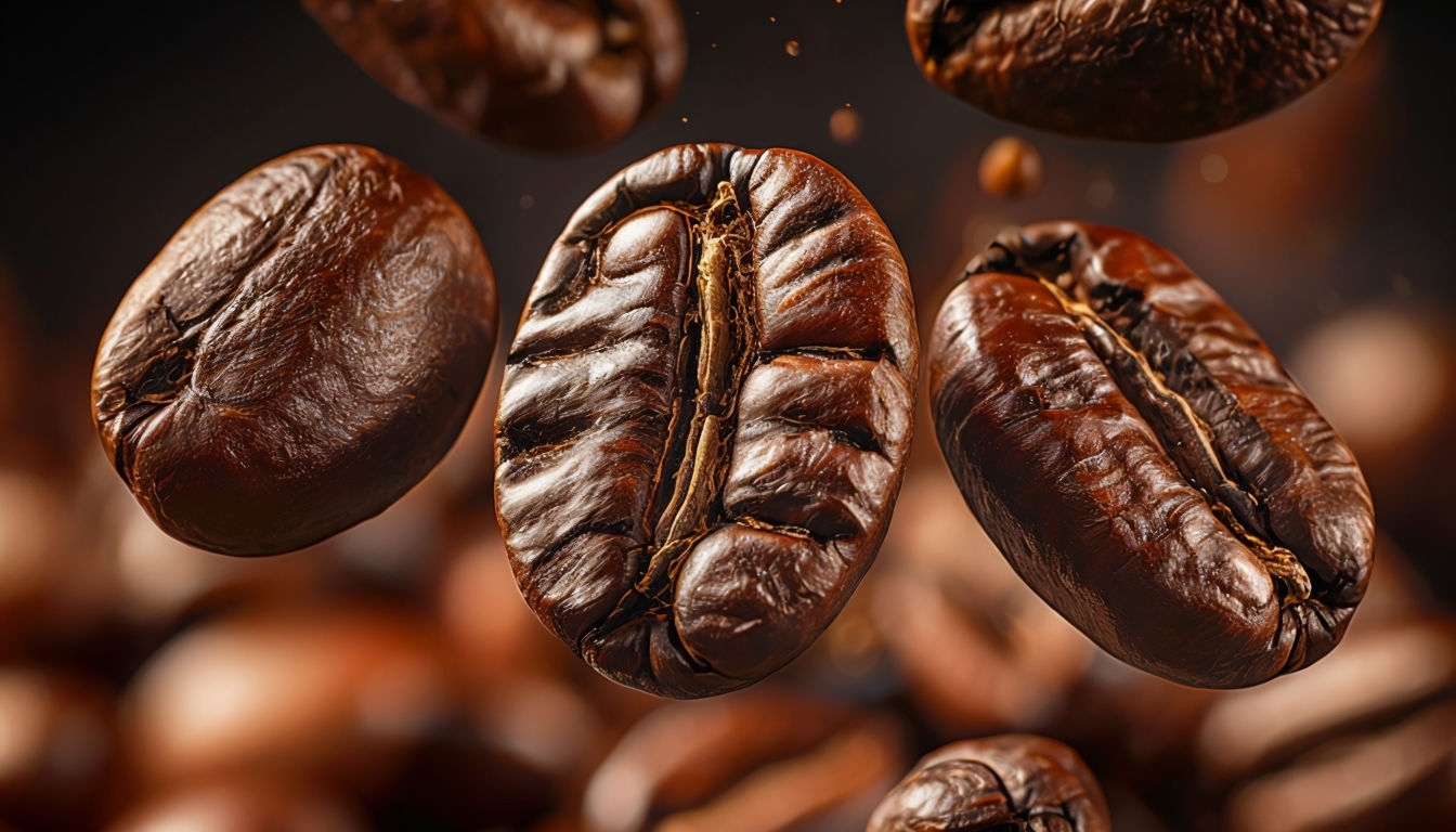 Floating Coffee Beans Close-Up Photography Virtual Background