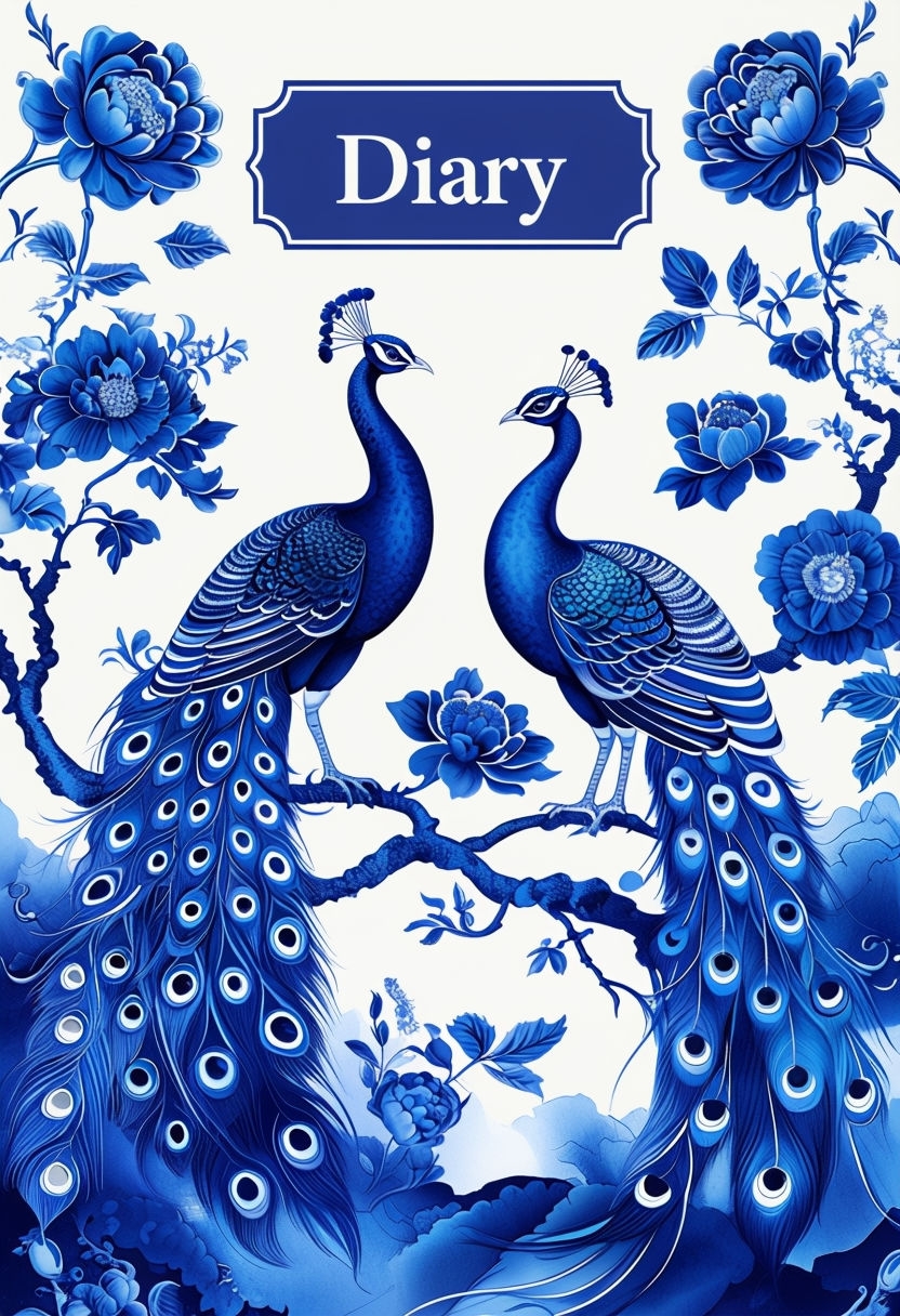 Elegant Peacock Diary Cover Design with Floral Patterns EBook Cover