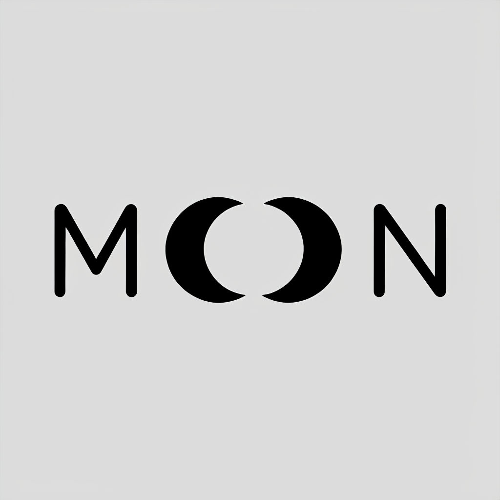 Minimalist Black Moon Logo Design on Light Gray Background