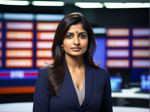 Image: Beautiful Indian female news TV anchor standing in a ... by ...