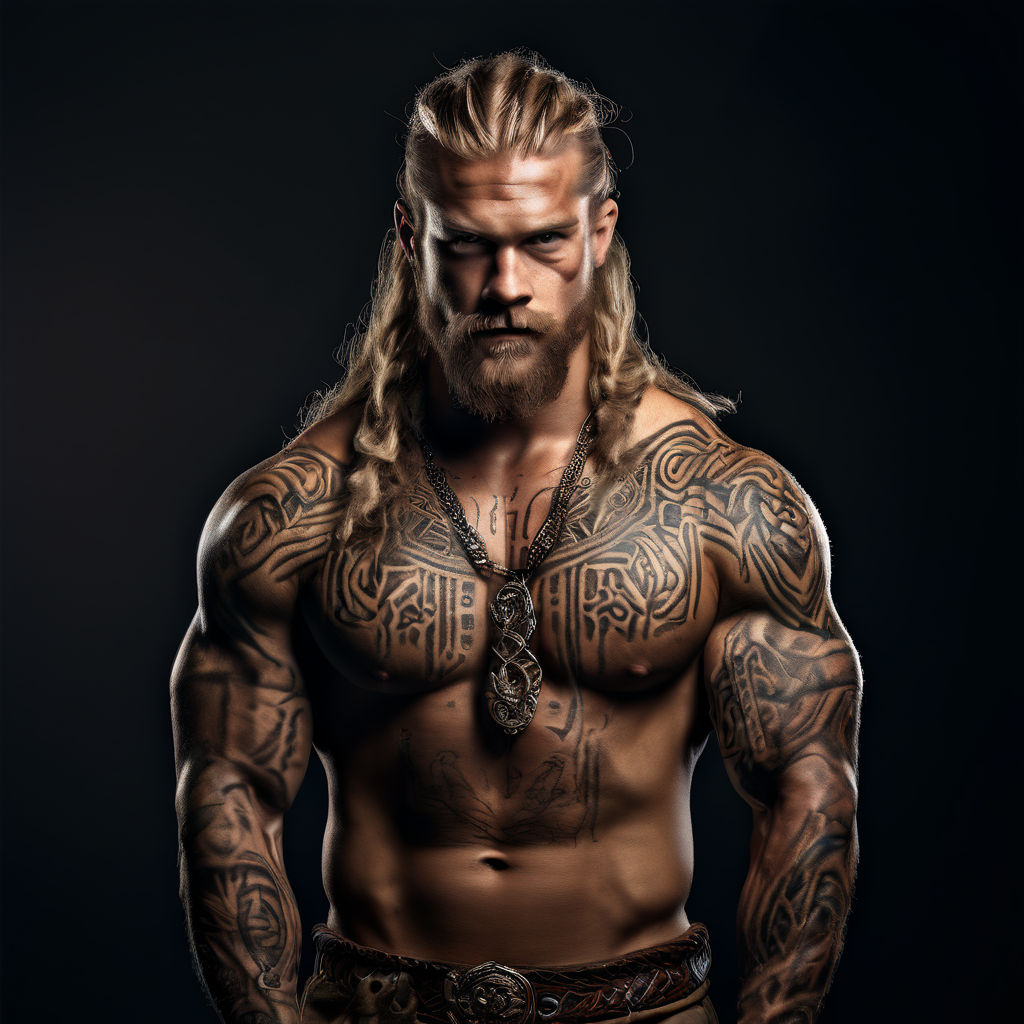 dirty and tattooed viking body