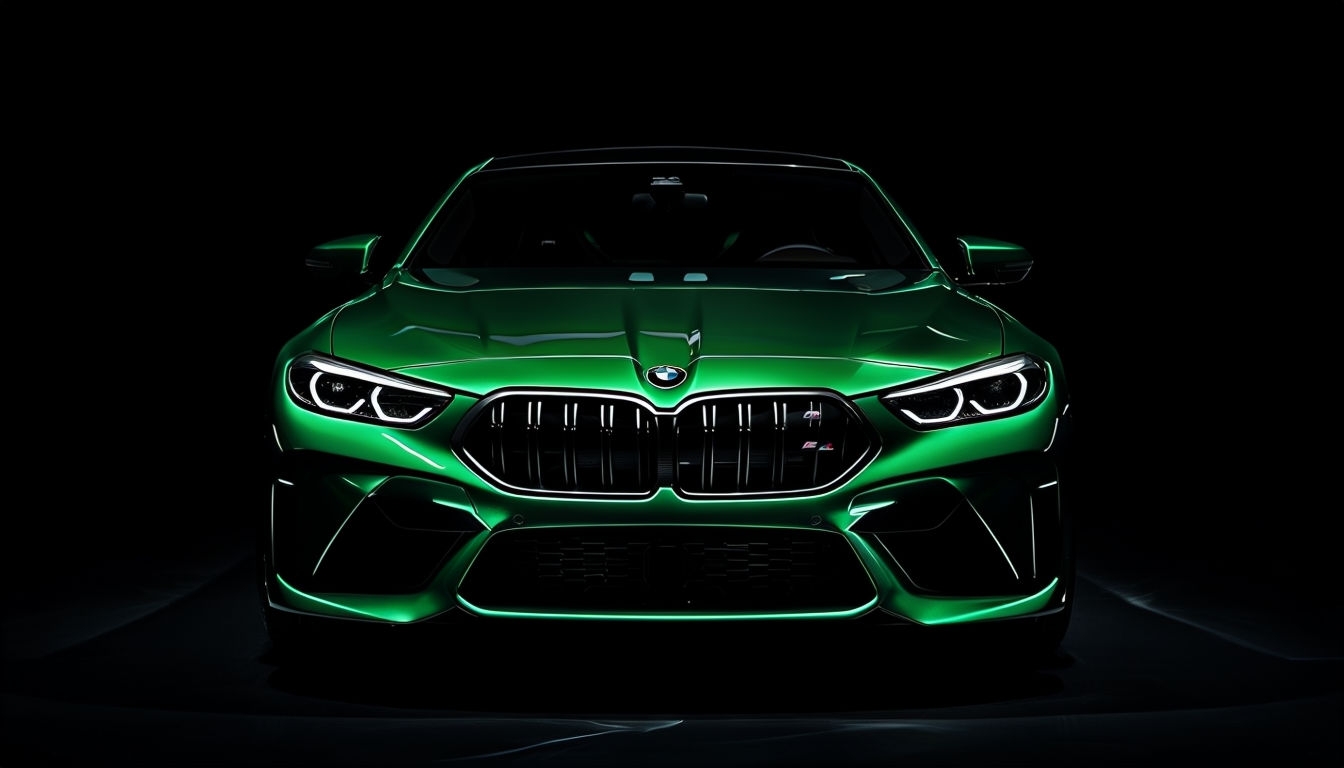 Sleek Neon Green Modern Car on Solid Black Background Backgrounds