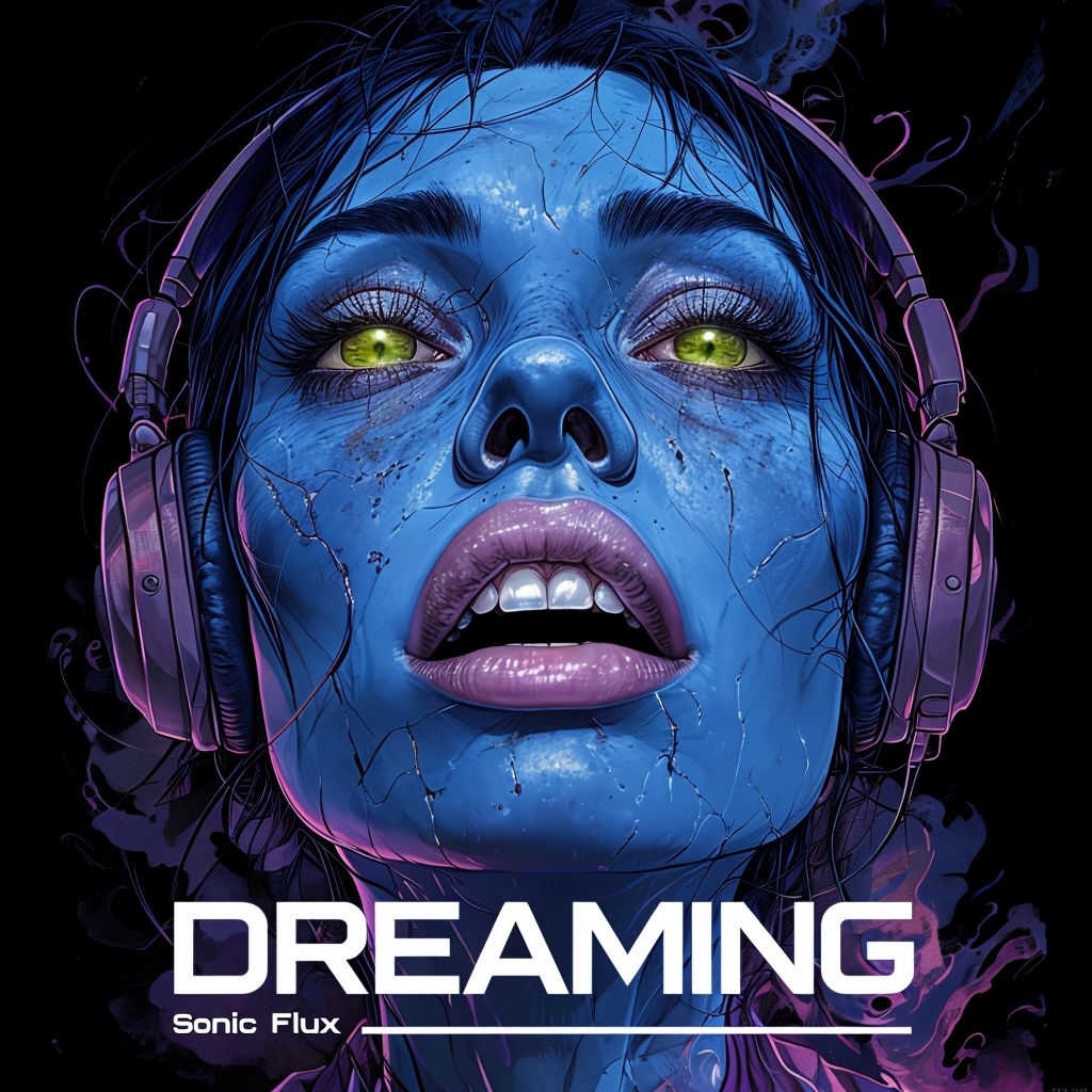 Surreal Electric Blue Woman with Headphones Album Cover