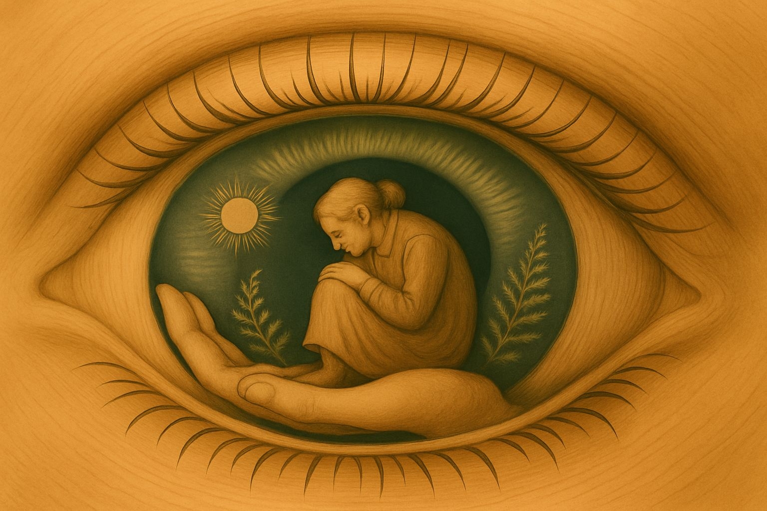 Surrealist Human Eye Illustration with Nature and Emotion Art
