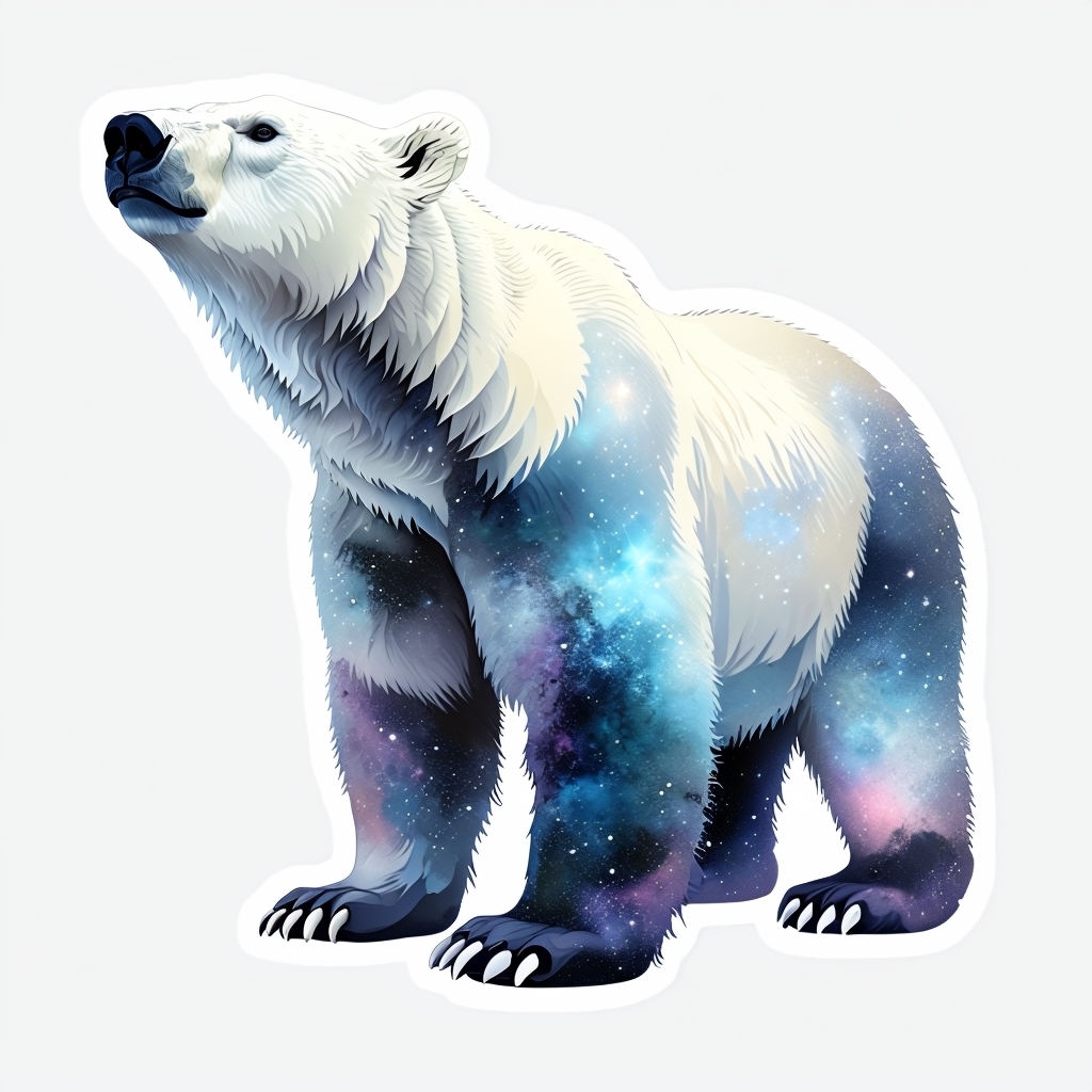 Cosmic Polar Bear Illustration with Nebula Pattern Sticker