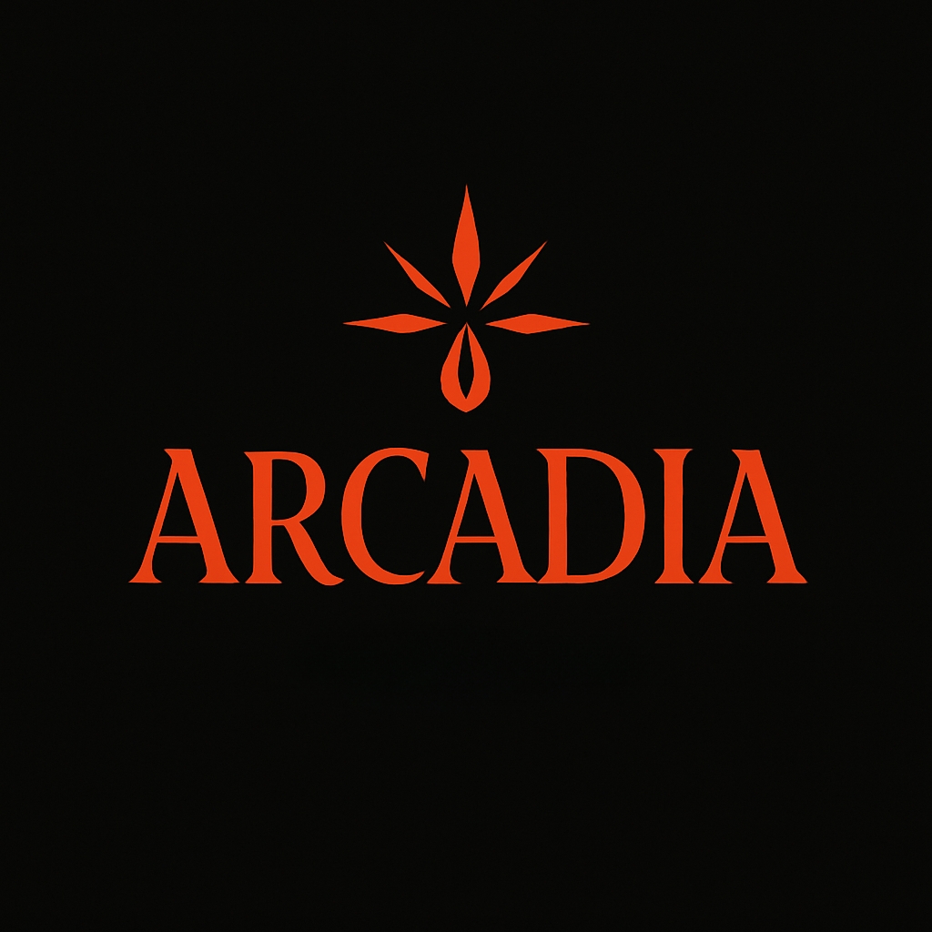 Elegant ARCADIA Logo with Abstract Sunburst Design