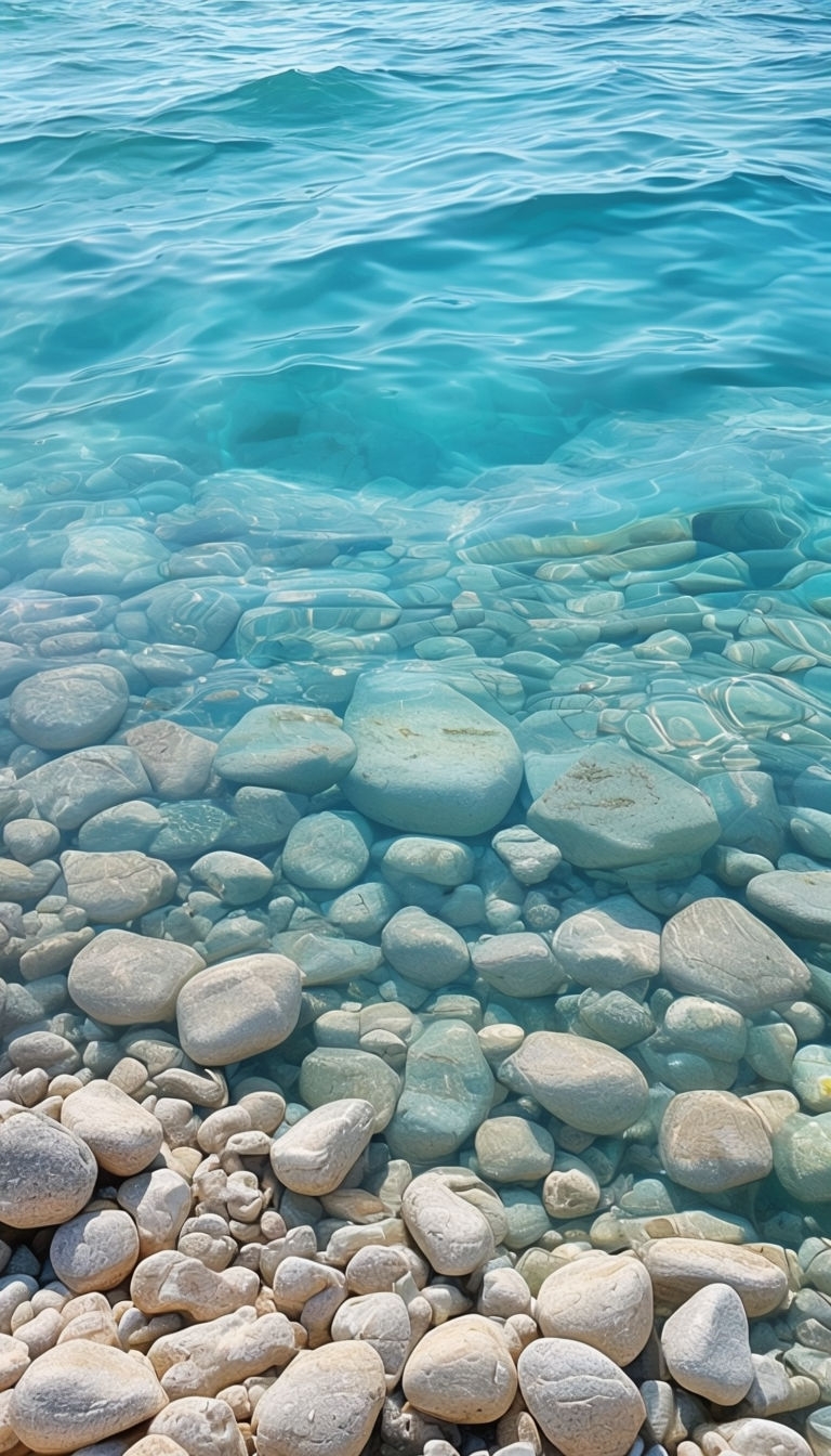 Tranquil Water and Pebble Landscape for Mobile Wallpaper