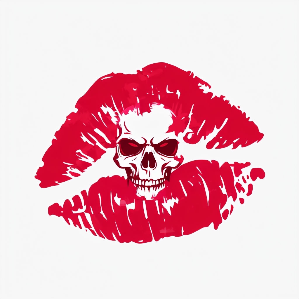 Crimson Lipstick Kiss with Skull Digital Art Mug