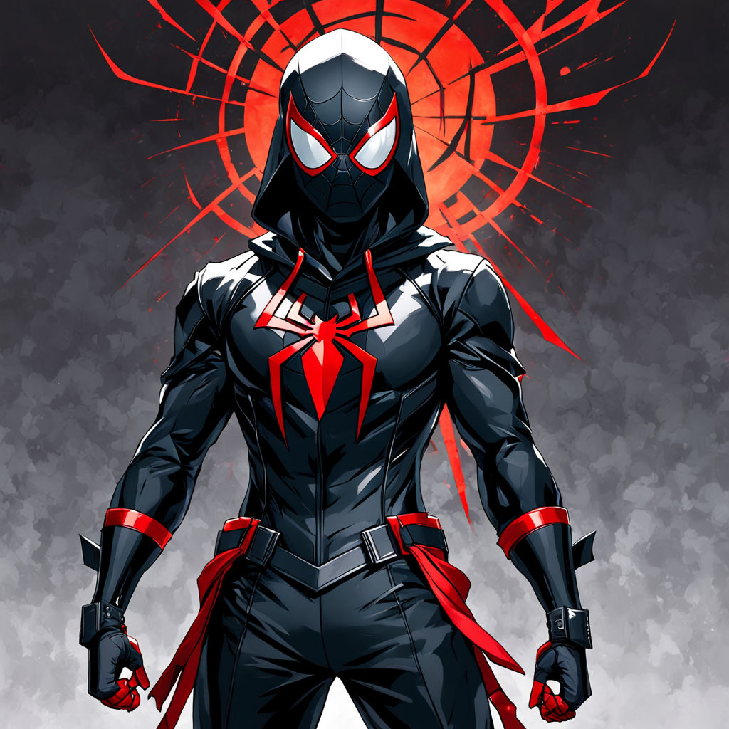 Spider-Man in an all-black suit with red accents by Ghostfreak - Playground
