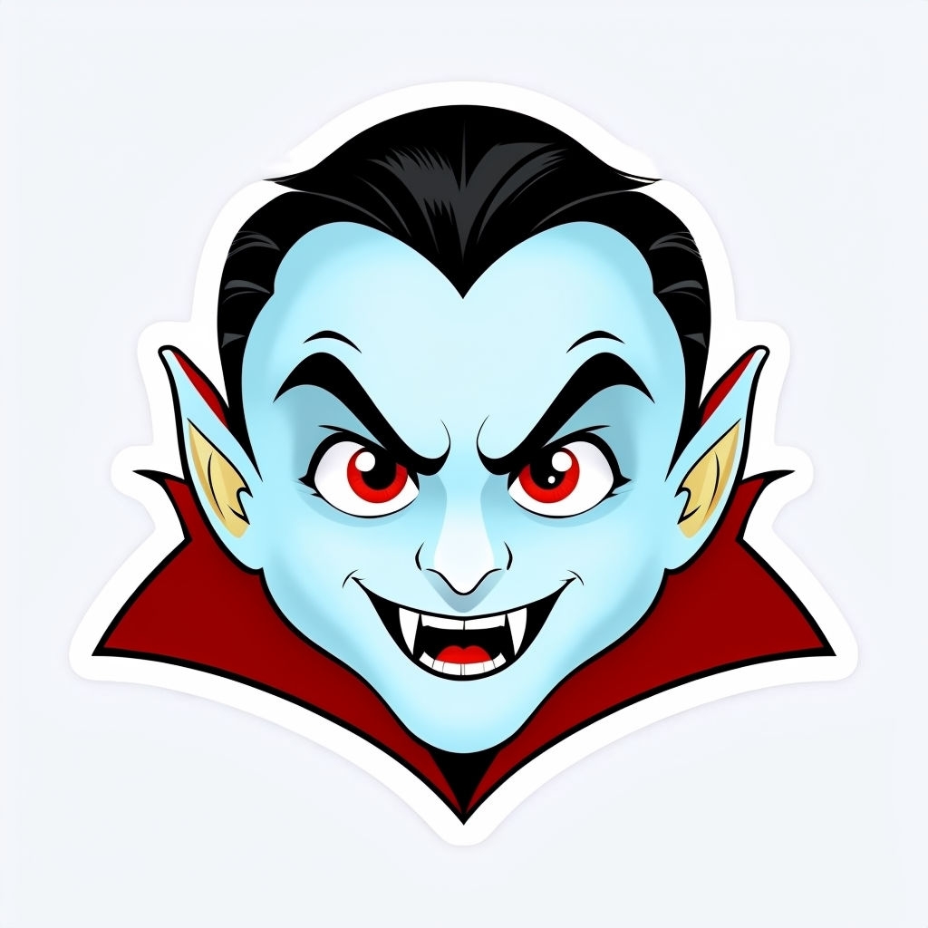 Playful Cartoon Vampire Face Illustration Sticker