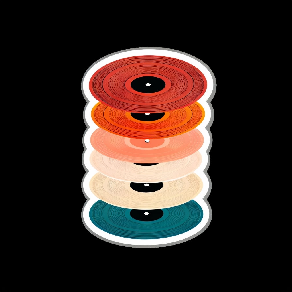 Colorful Vinyl Records Stacked Illustration T-Shirt