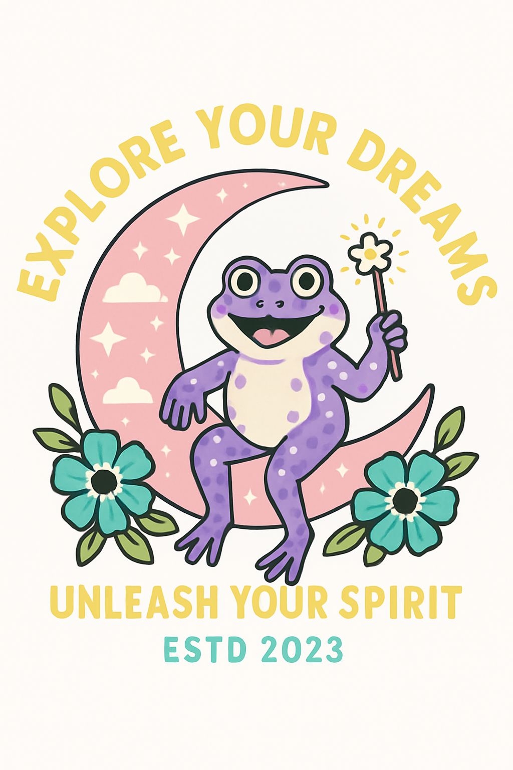 Cheerful Purple Frog on Crescent Moon Dream T-Shirt
