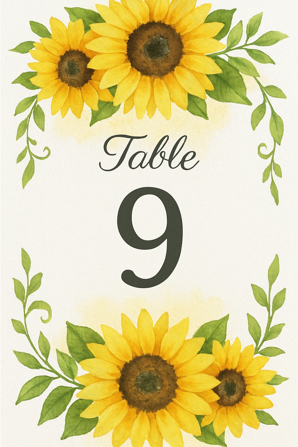 Elegant Watercolor Sunflower Table Number Card for Events Sign