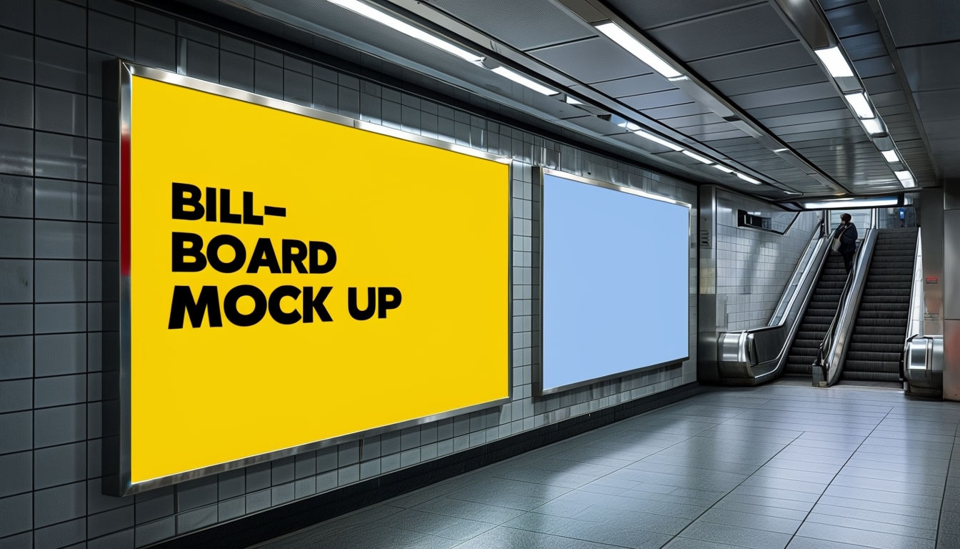 Modern Subway Station Interior with Billboard Mockup Poster