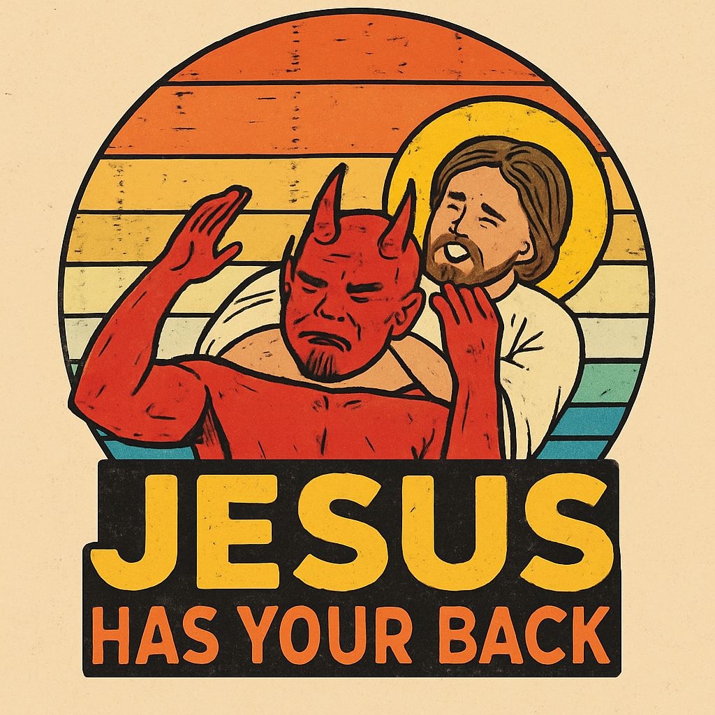 Vintage Jesus Has Your Back Cartoon T-Shirt