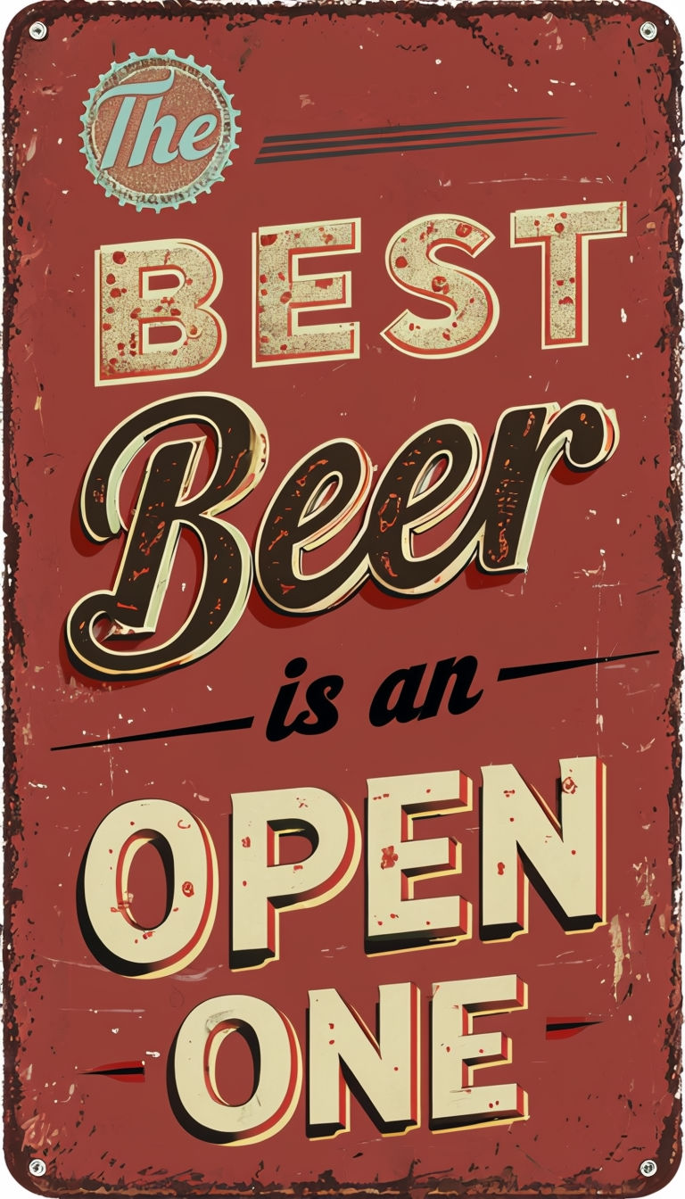 Retro Vintage Beer Sign with 'The BEST Beer is an OPEN ONE' Design Poster