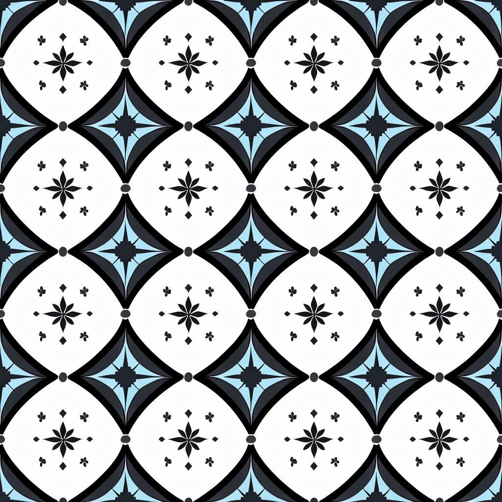 Black Diamond Grid Pattern with Light Blue Sections Seamless Pattern