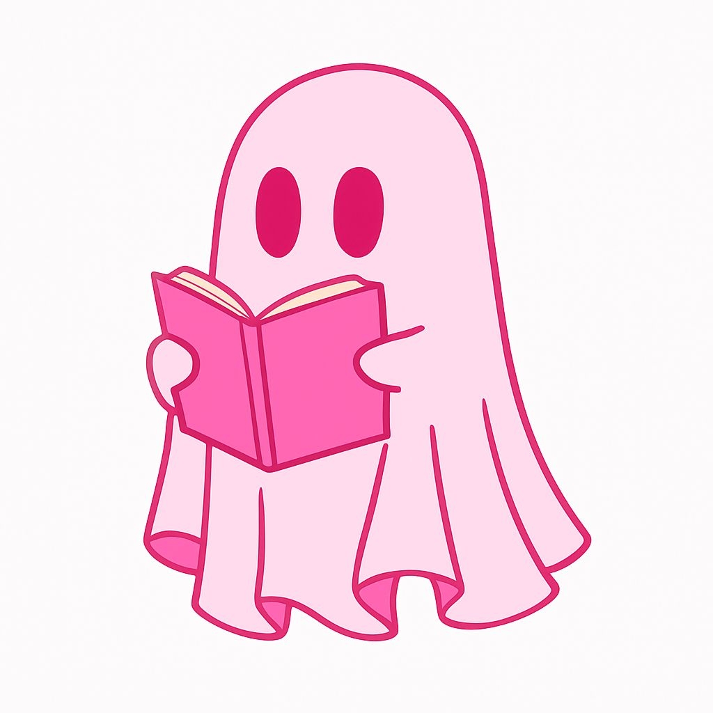 Charming Cartoon Ghost Reading a Pink Book Sticker