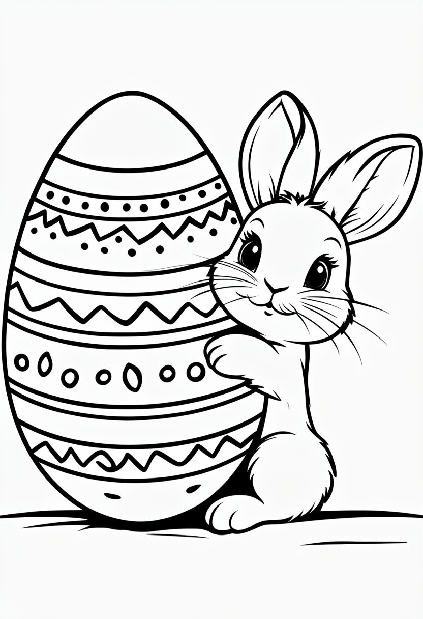 Cute Rabbit Peeking Behind Easter Egg Coloring Page