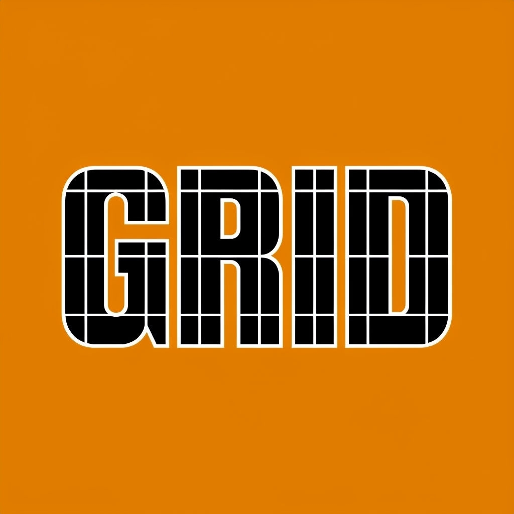 Bold Blocky GRID Typography Illustration on Bright Orange Logo