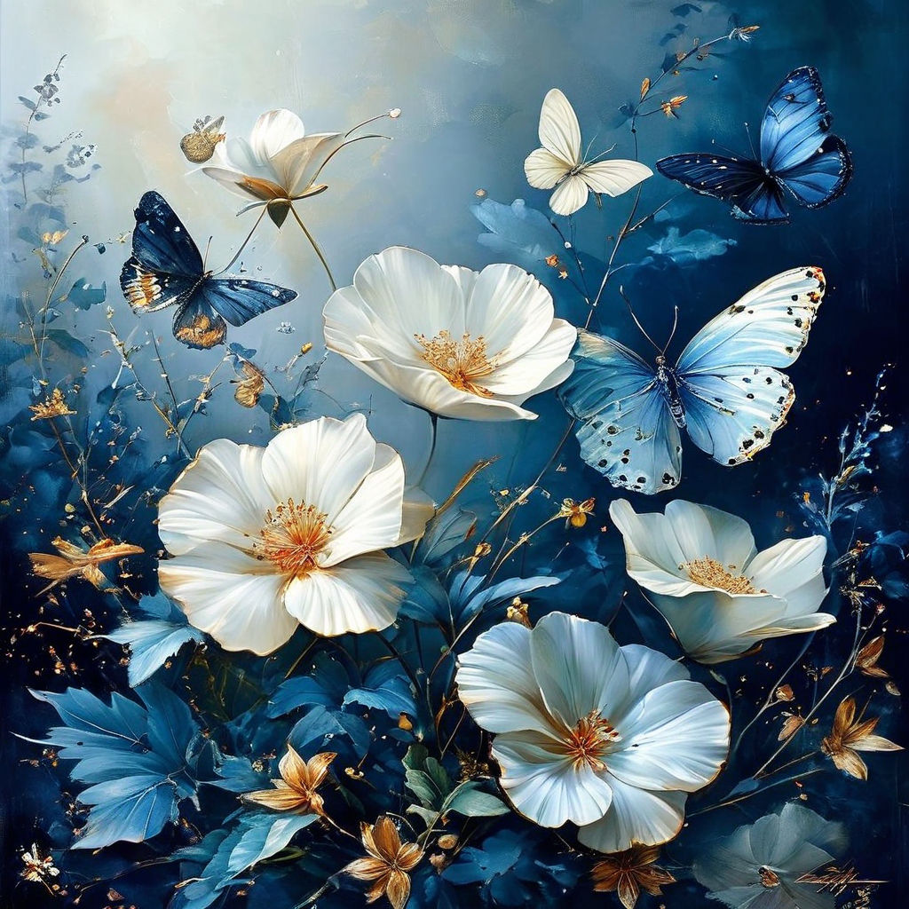 BUTTERFLY FLORAL Hyper Realistic Intricate Detail Painting