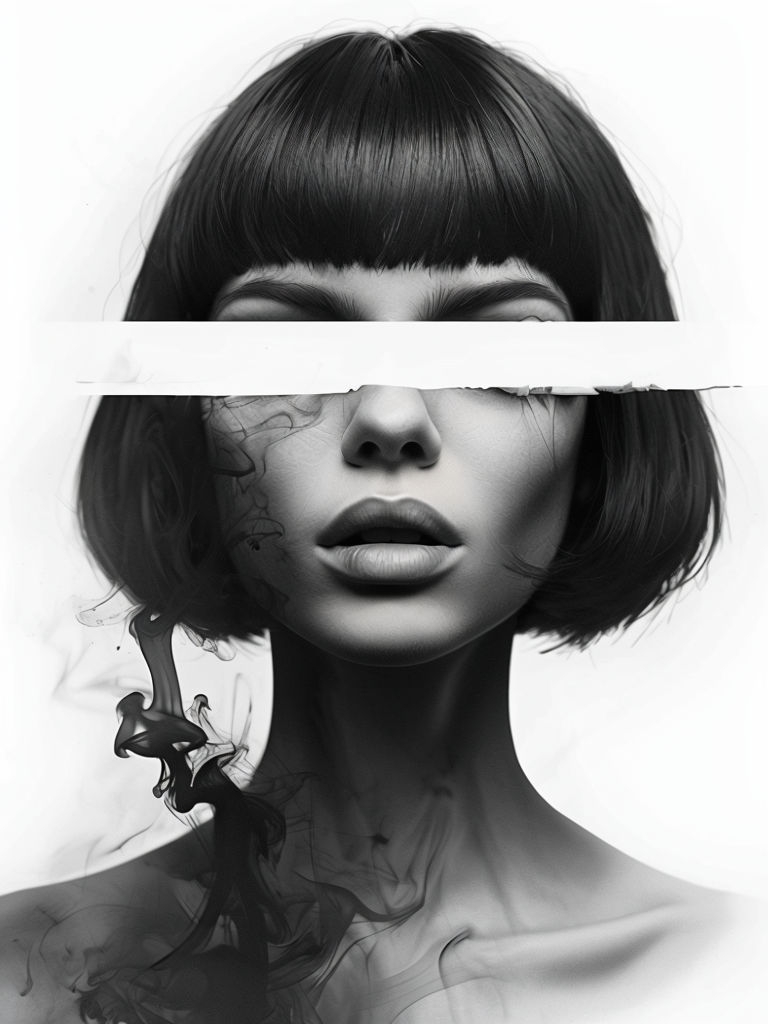 Surreal Close-Up Portrait of a Woman with Obscured Features Art