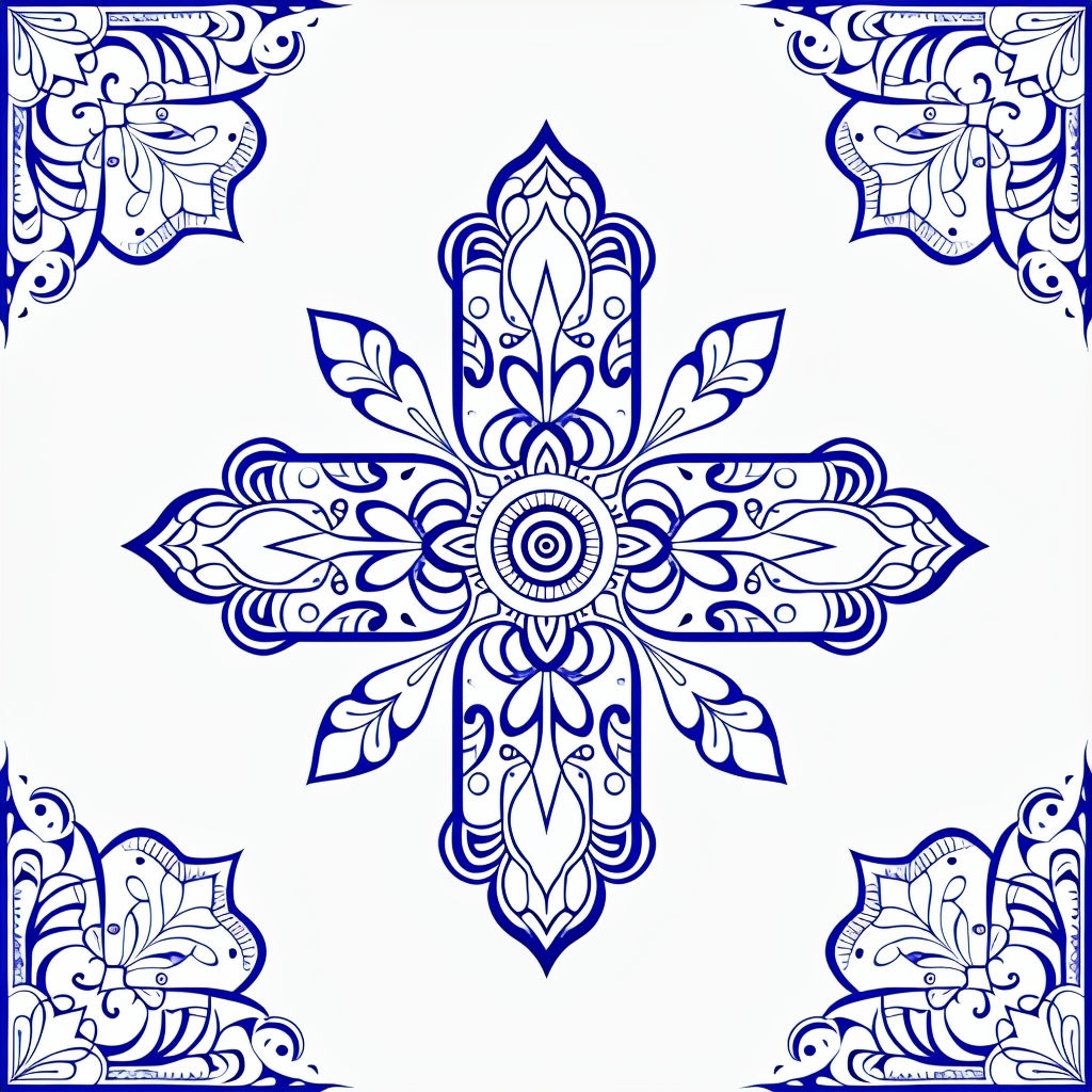 Navy Blue Intricate Cross-Shaped Mandala Seamless Pattern