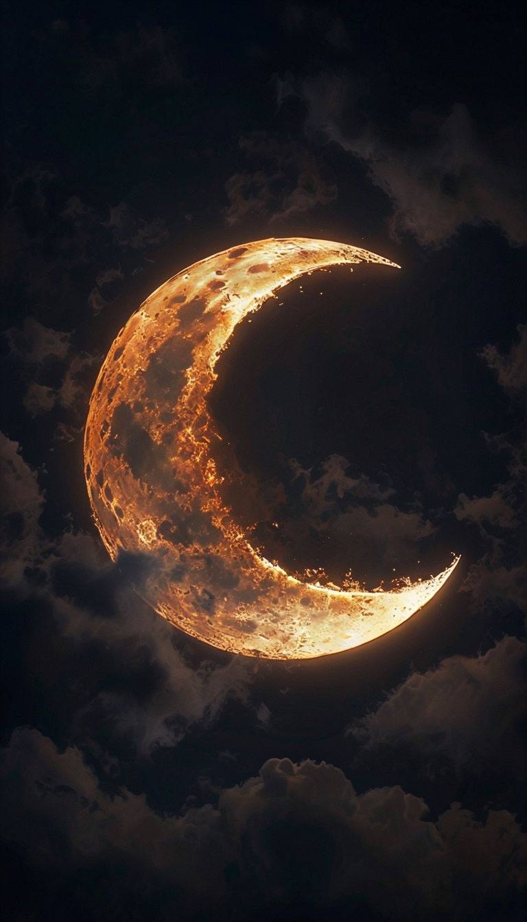 Glowing Crescent Moon in Dark Night Sky Mobile Wallpaper