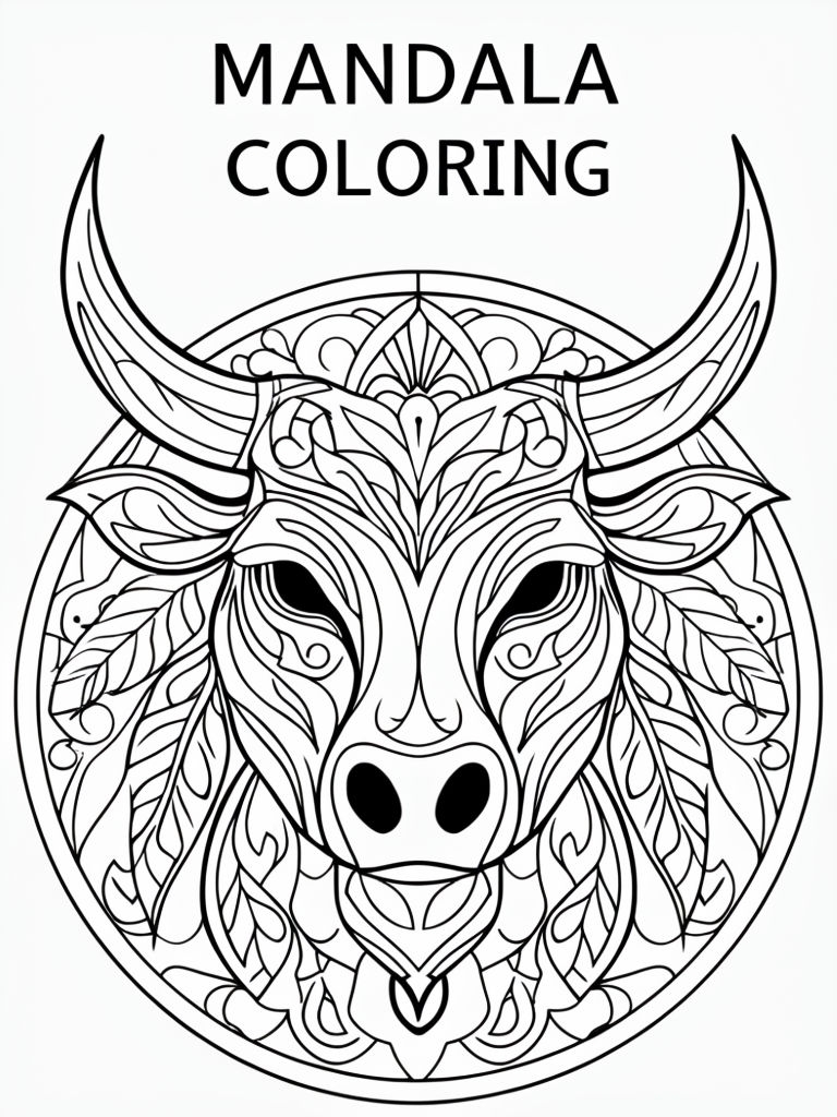 Intricate Bull Mandala Coloring Design for Creative Art Enthusiasts Art