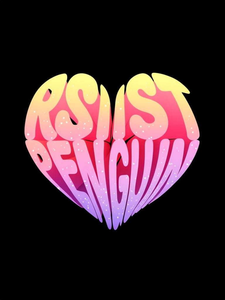 Heart-Shaped RSiST PENGUIN Typography Art on Black Background Poster