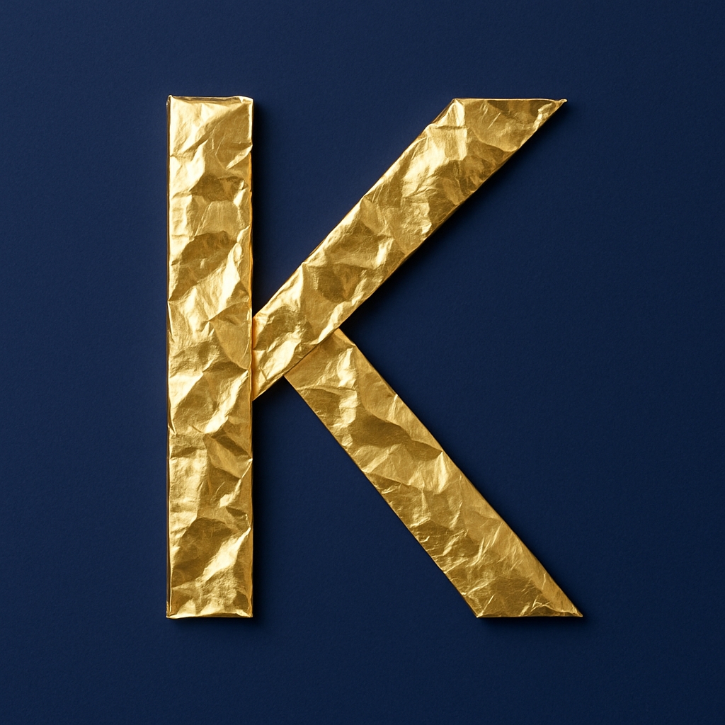 Textured Gold Letter K on Navy Blue Background Monogram