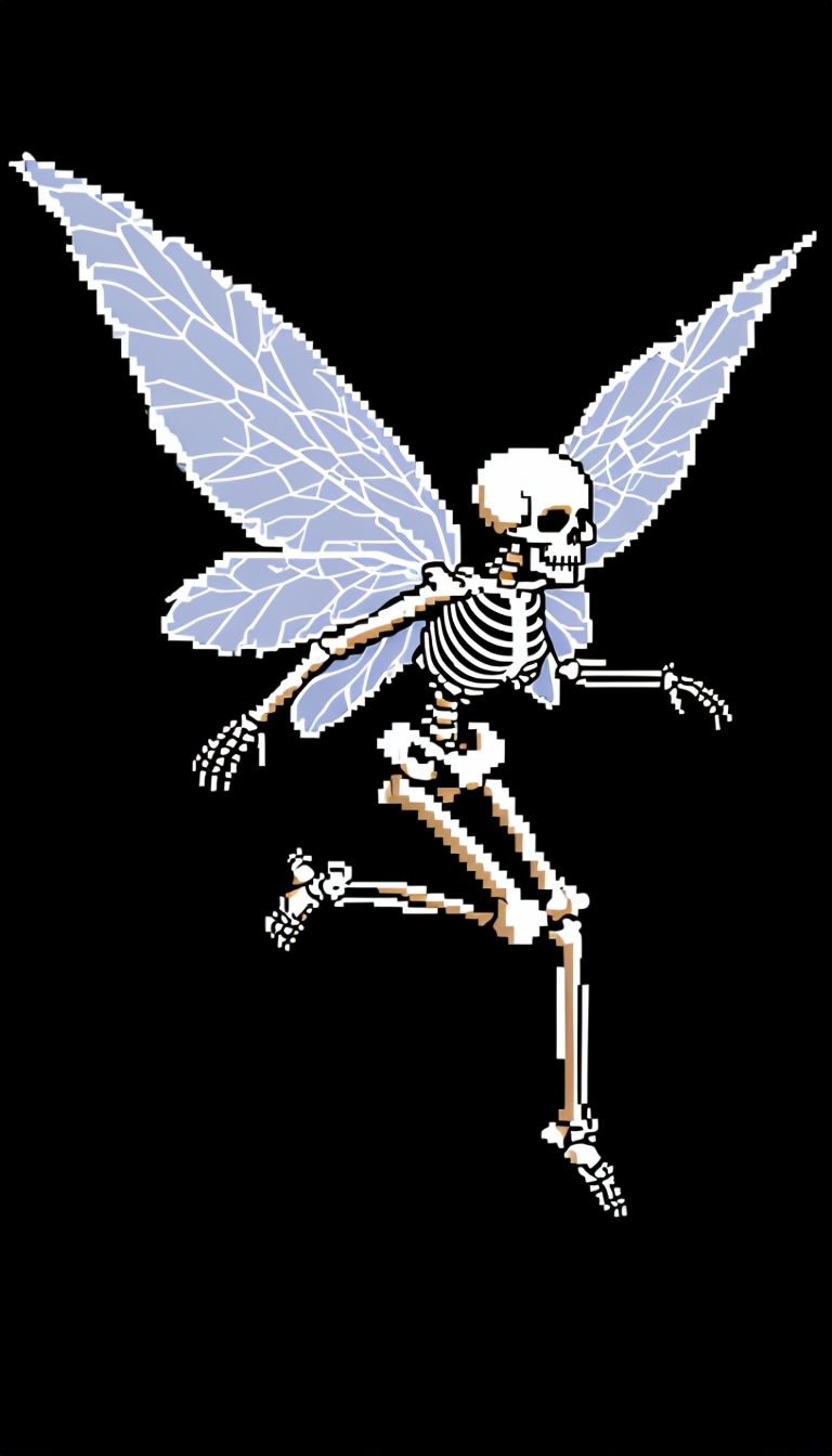Pixel Art Skeletal Fairy with Wings Illustration Phone Case Cover