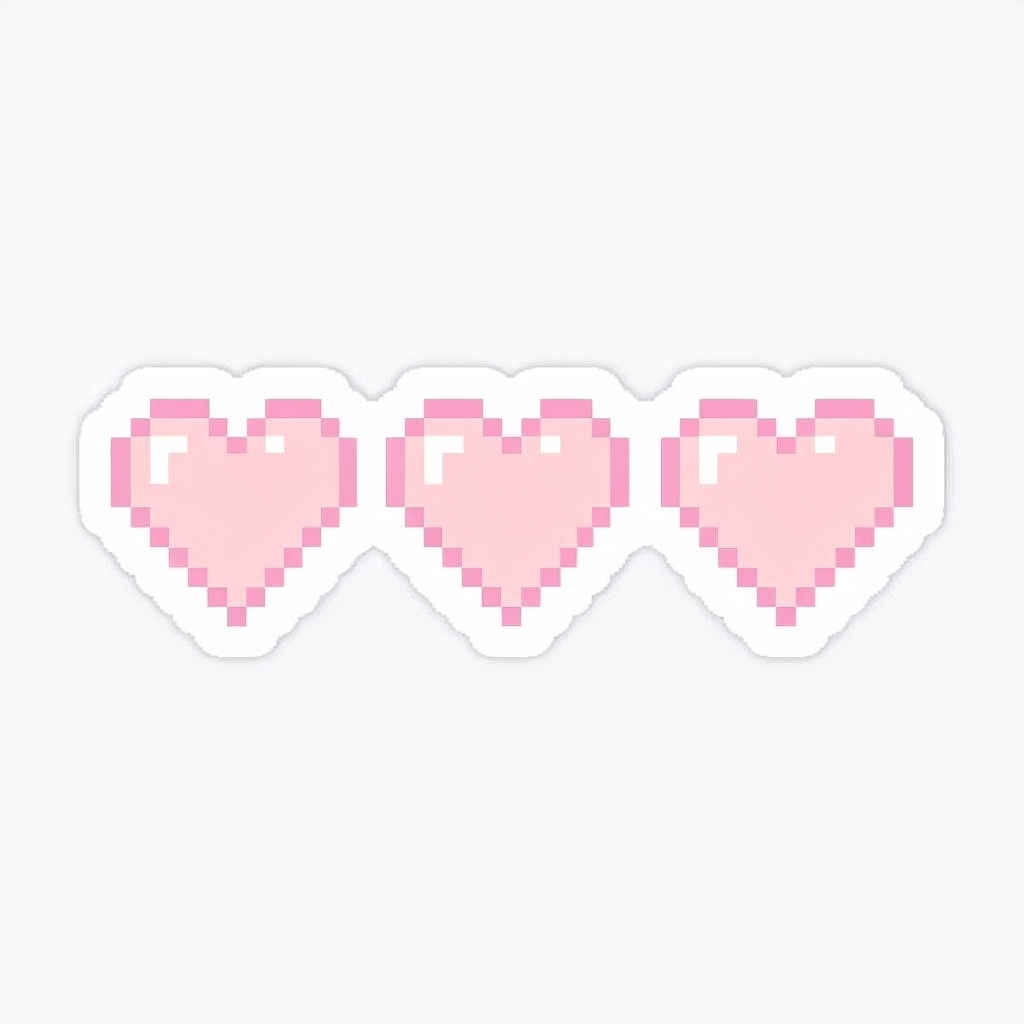 Pixelated Pink Hearts 8-Bit Sticker for Retro Gaming Aesthetic