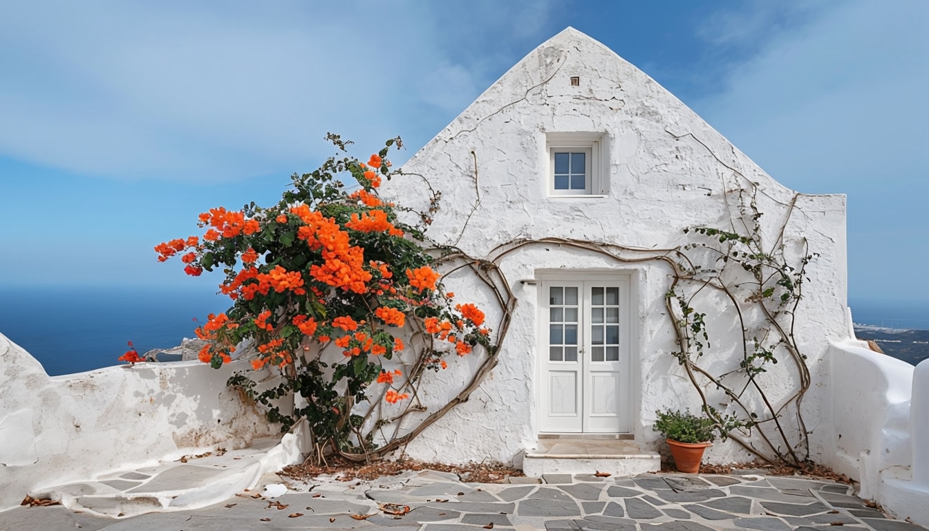 Serene Mediterranean Villa with Bougainvillea Virtual Background