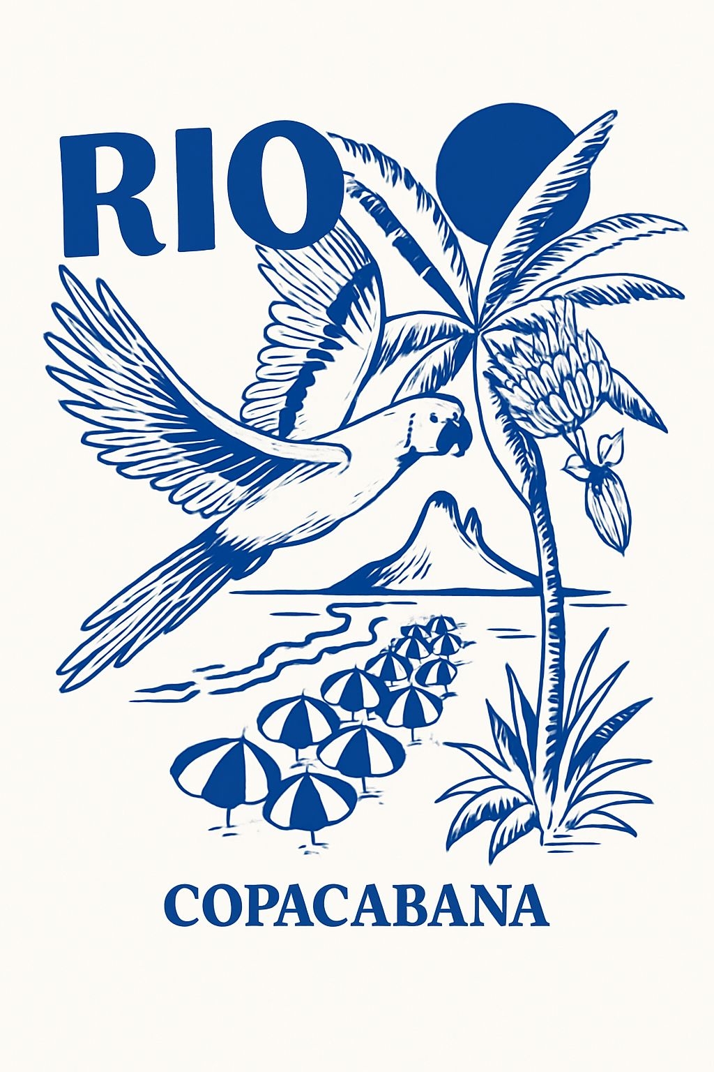 Whimsical Navy Blue Tropical Rio Copacabana T-shirt Illustration