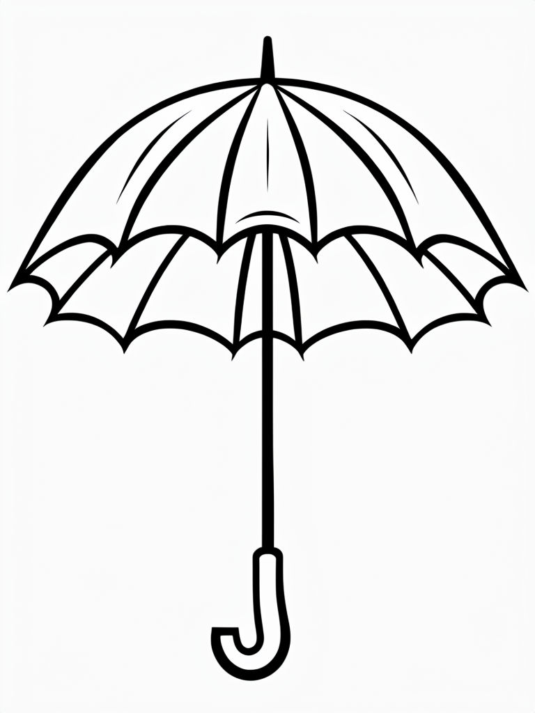 Minimalist Black Line Drawing of an Umbrella Coloring Book Page