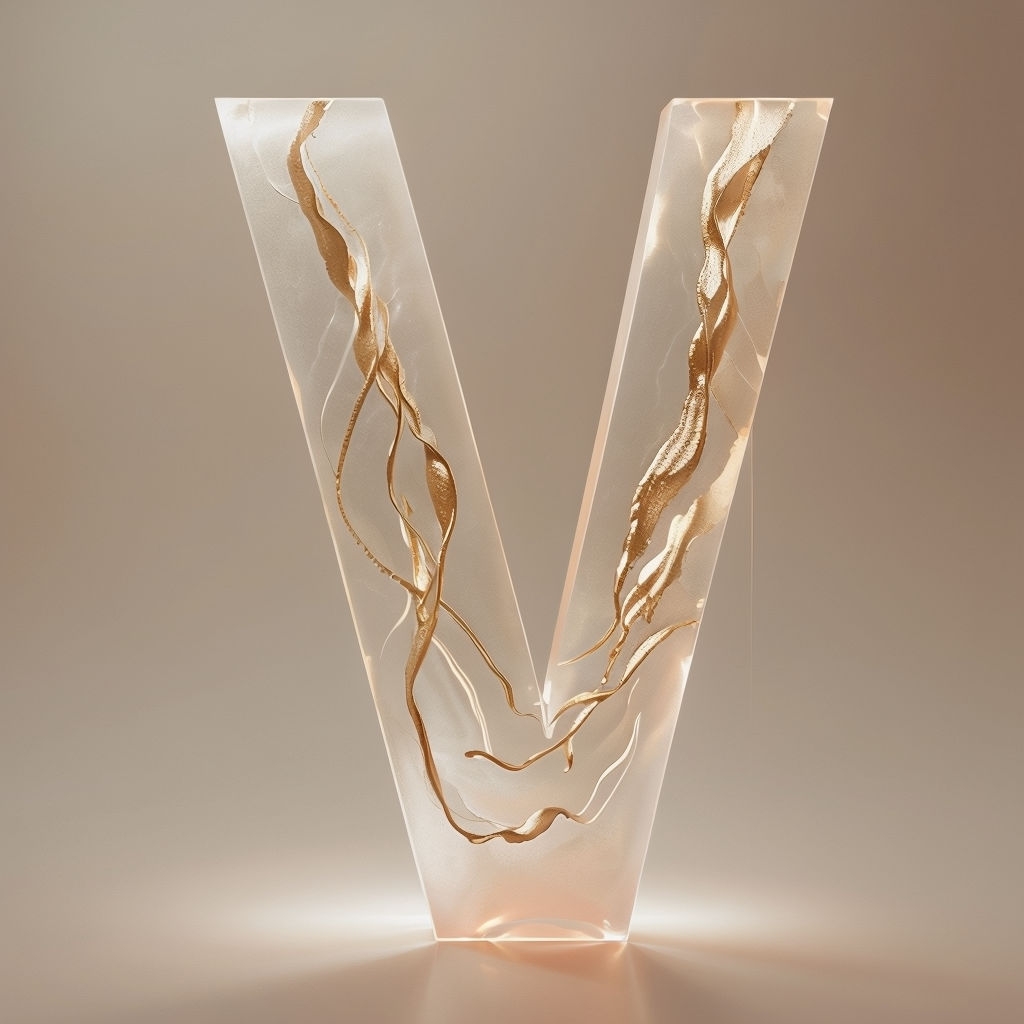 Elegant Translucent V Monogram with Gold Accents Design Monogram