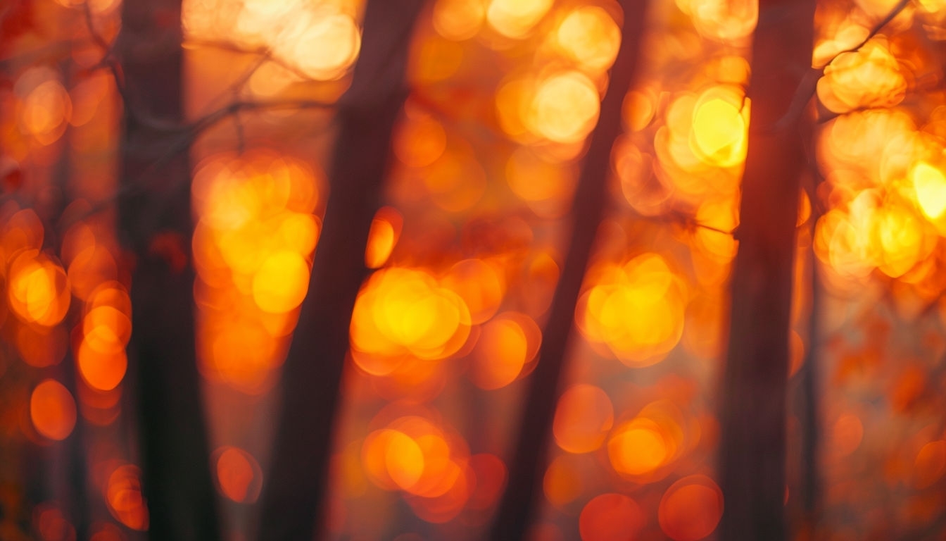 Abstract Warm Sunset Tree Trunks with Bokeh Background Image for Virtual Backgrounds