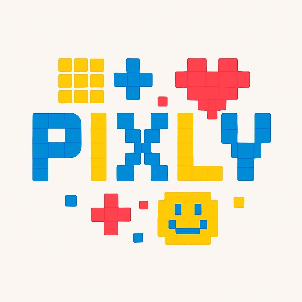 Vibrant Pixelated PIXLY Logo Design in Retro Gaming Style Logo
