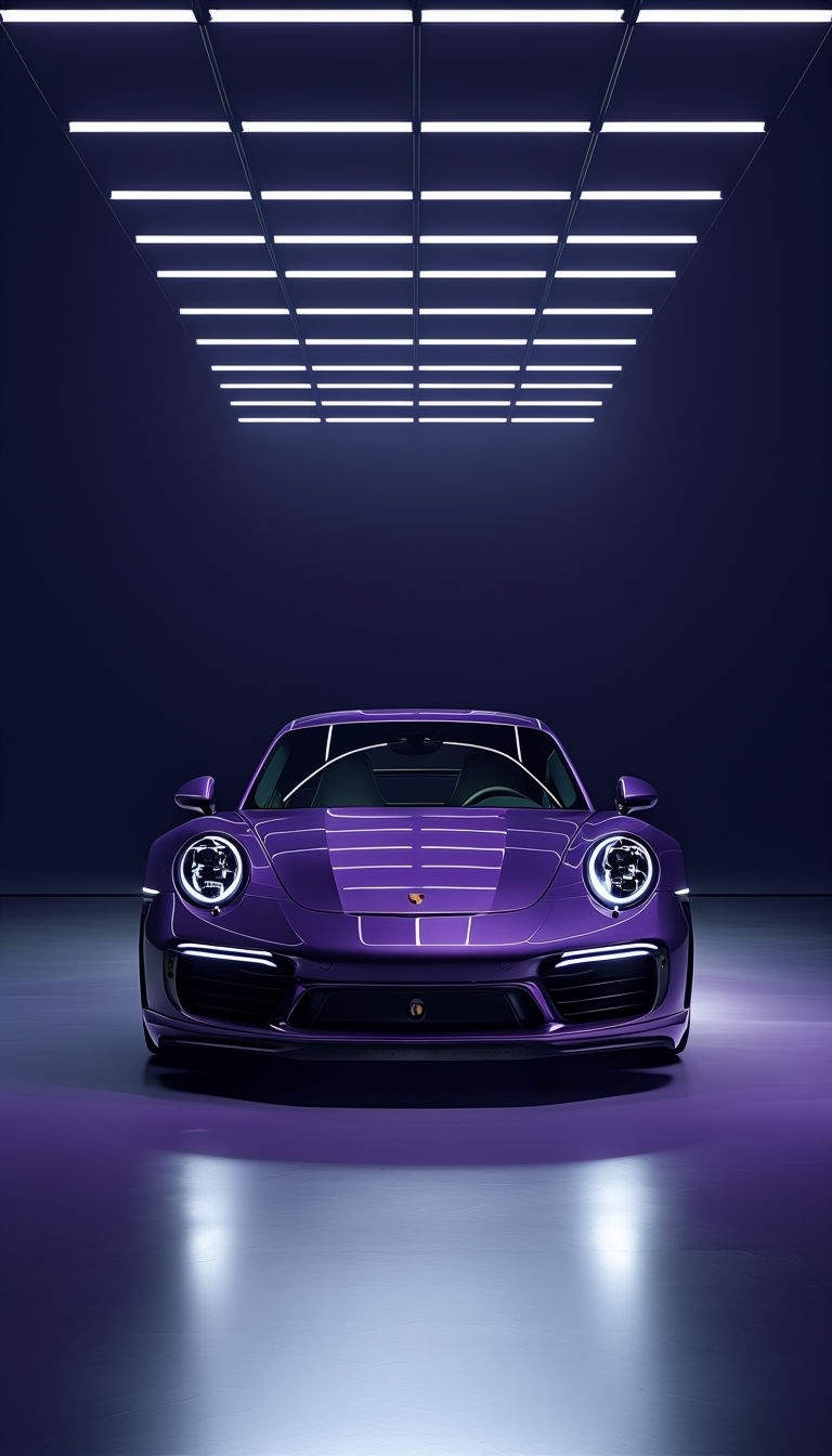 Sleek Plum-Purple Porsche 911 Turbo S in Minimalist Lighting Mobile Wallpaper