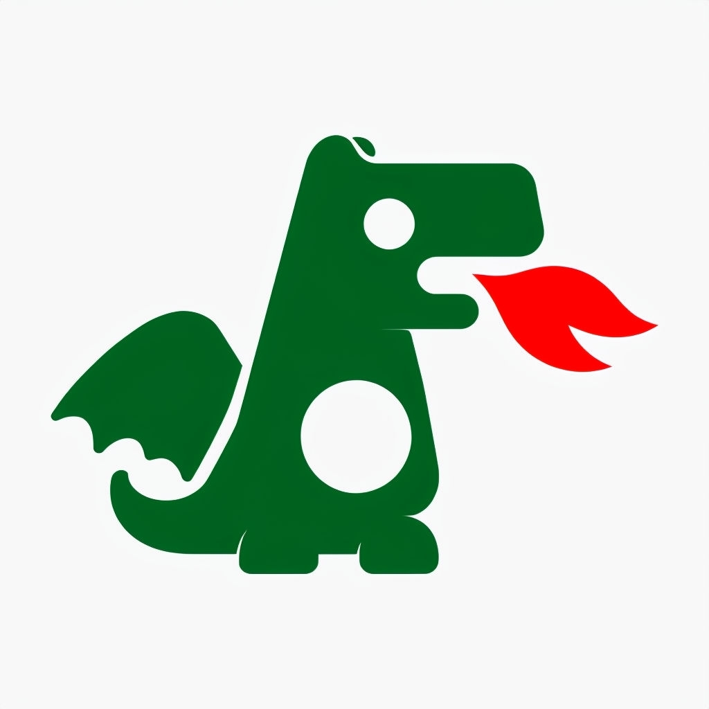 Playful Minimalist Dragon Illustration with Flame Sticker